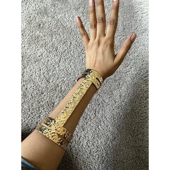 Huge wide gold Arm cuff bracelet chunky bangle metal wedding statement armor - Picture 1 of 6